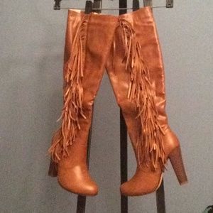 Cognac High Fringe Boots